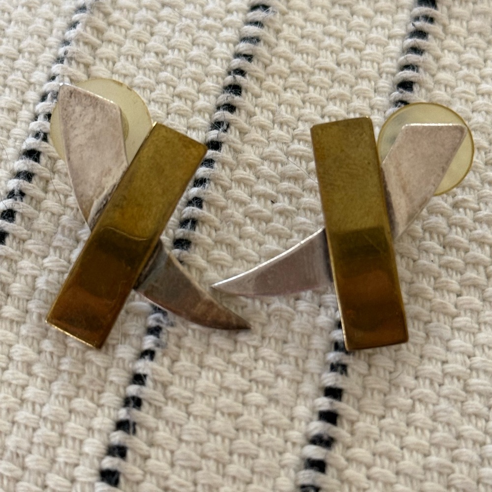 Vintage Mexican .925 Sterling Silver & Brass Earrings